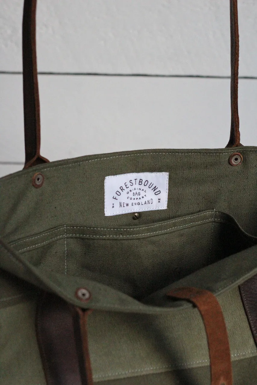 WWII era Striped Canvas and Leather Carryall