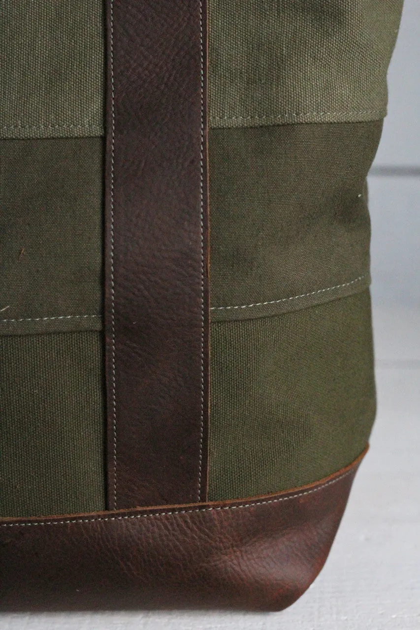 WWII era Striped Canvas and Leather Carryall