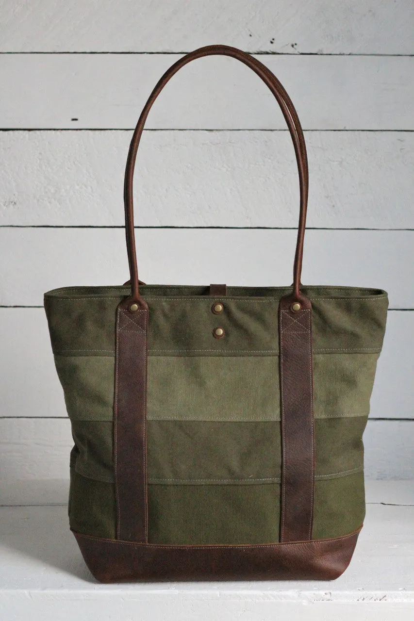 WWII era Striped Canvas and Leather Carryall