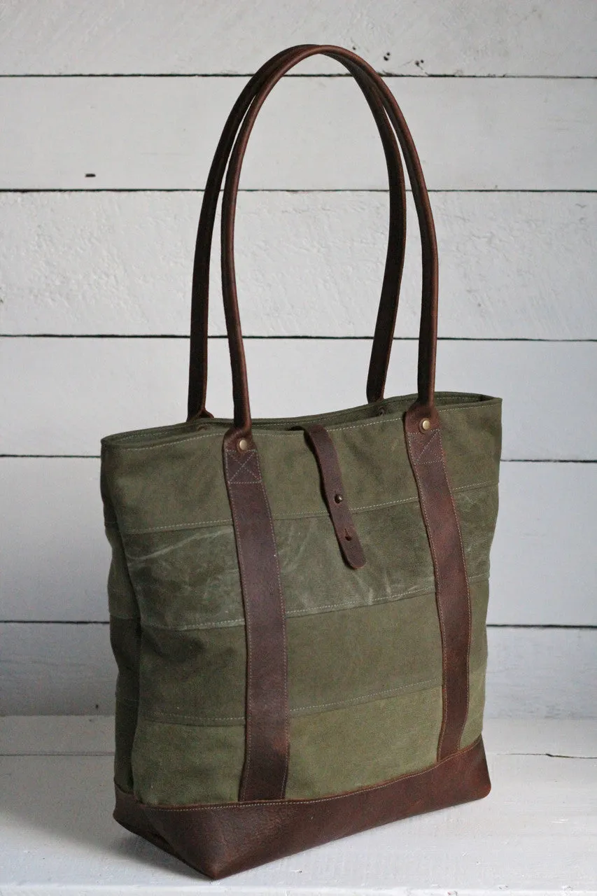 WWII era Striped Canvas and Leather Carryall