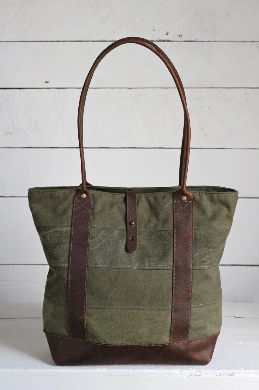 WWII era Striped Canvas and Leather Carryall