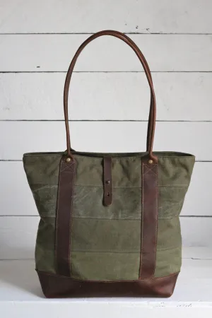 WWII era Striped Canvas and Leather Carryall