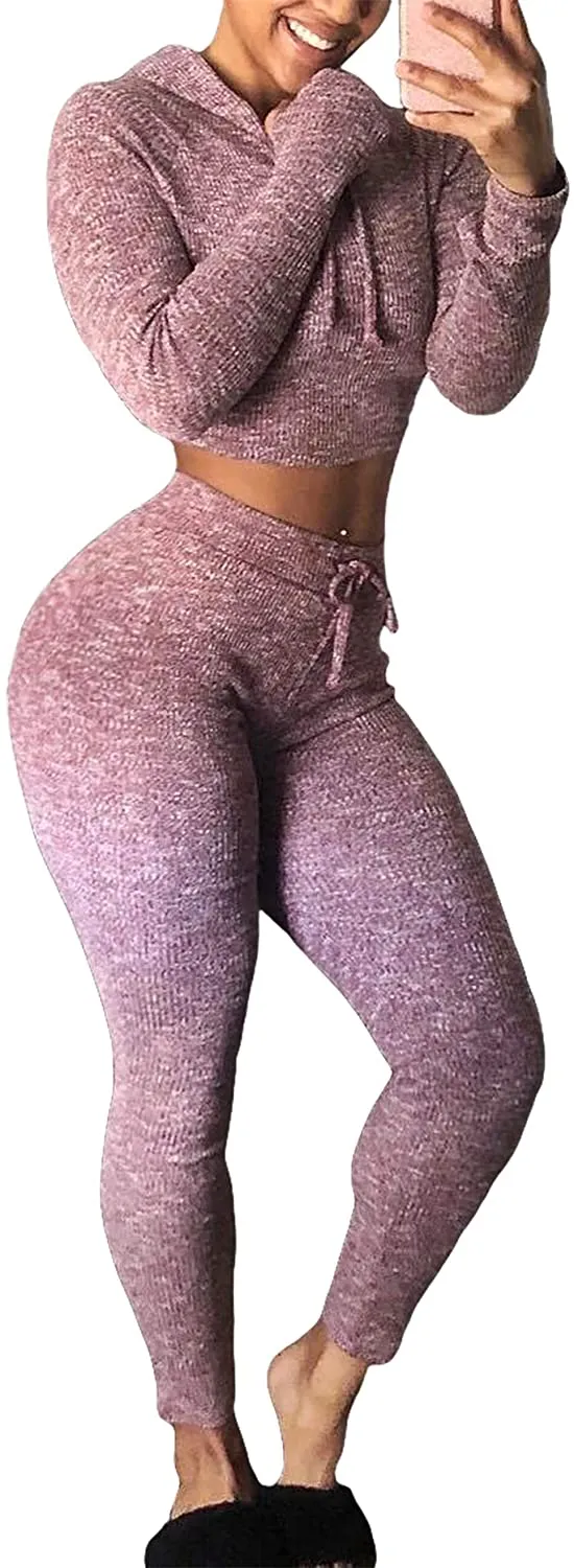 YOFIT Women's Workout Outfit 2 Pieces Seamless High Waist Yoga Leggings with Long Sleeve Crop Top Gym Clothes Set